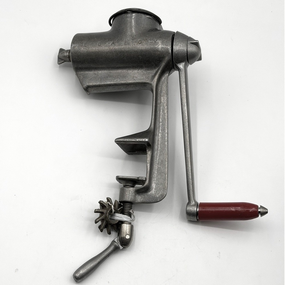 Vintage Ebaloy Cast Aluminum Meat Grinder Food Chopper Clamp On Red Handle